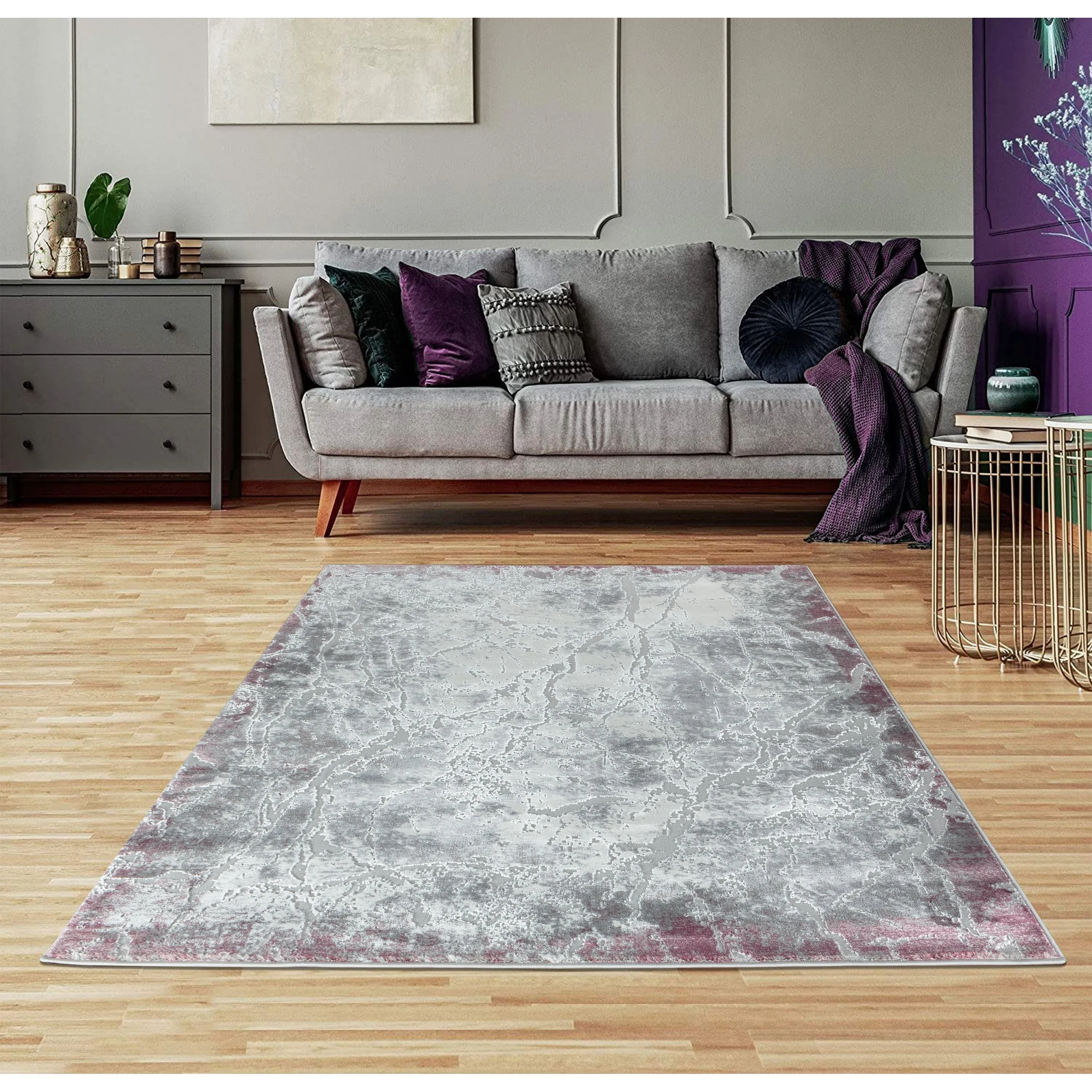 Petra Collection Lilac/Grey Abstract Area Rug