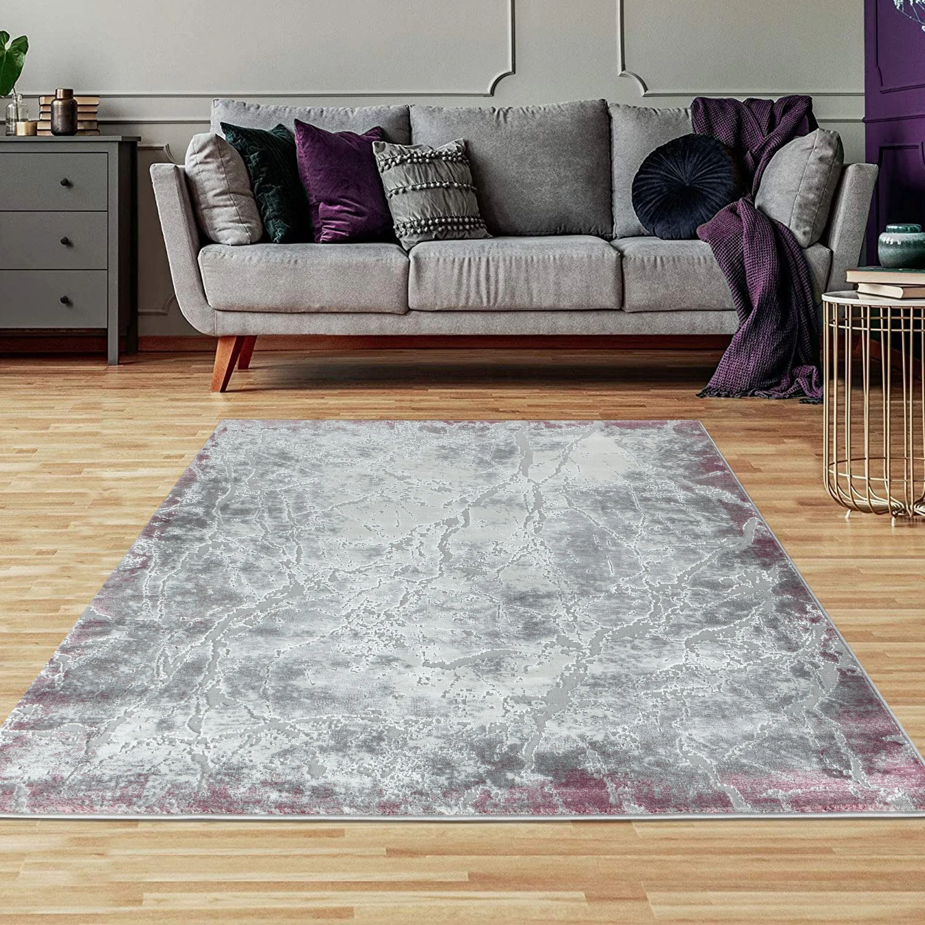 Petra Collection Lilac/Grey Abstract Area Rug