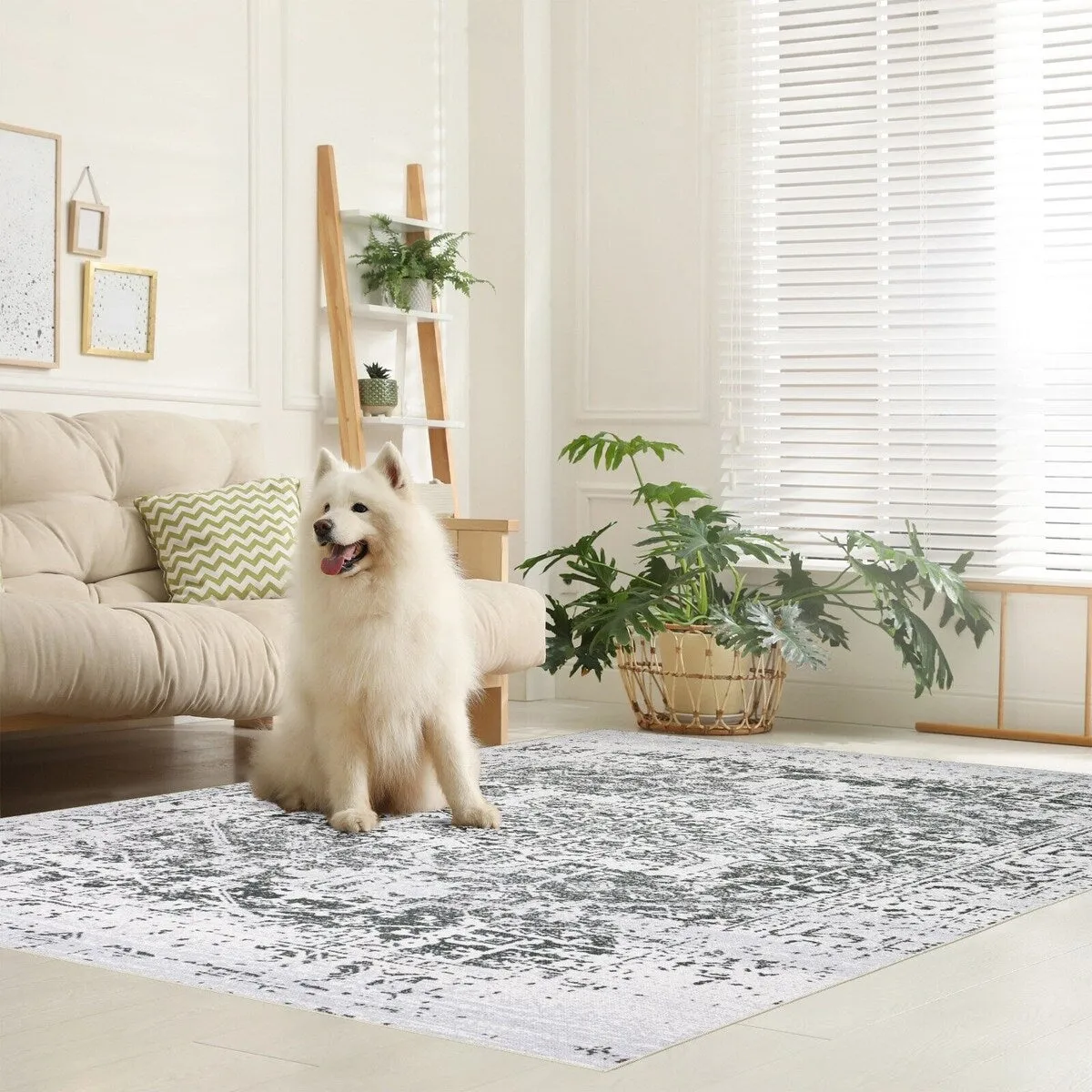 Playa Rug Machine Washable Area Rug Non Slip Backing Himalayas Vintage-Modern Floral Traditional Abstract Design