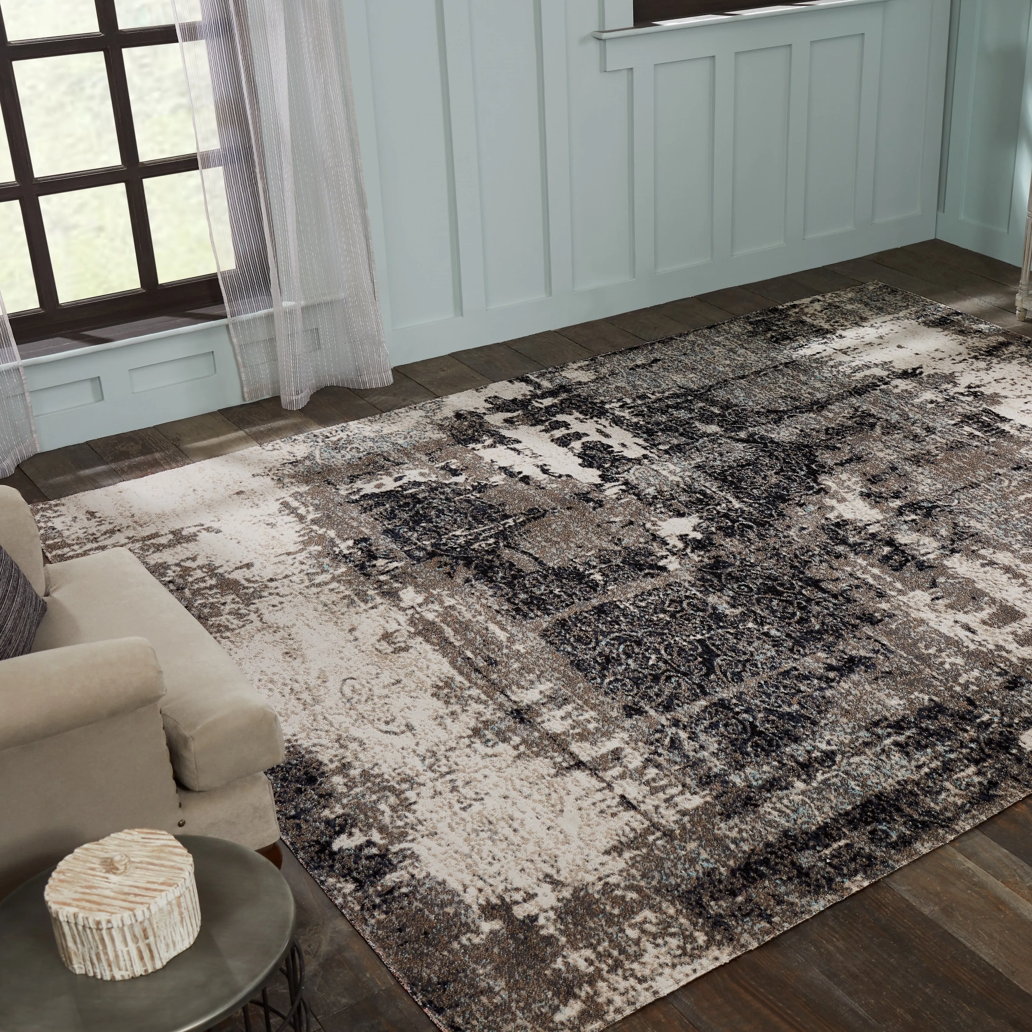 Porch & Den Polyantha Distressed Grey Abstract Indoor/Outdoor Area Rug