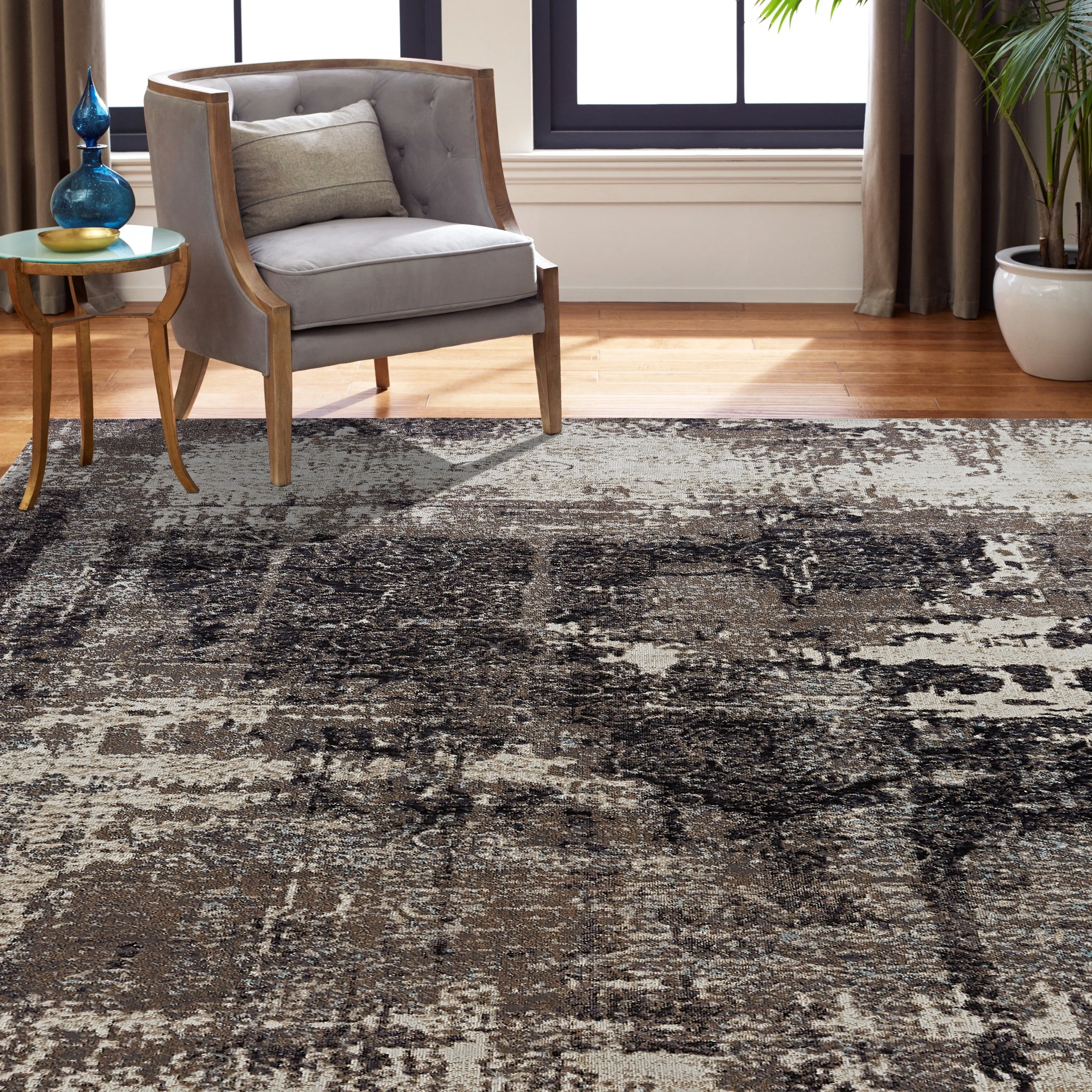 Porch & Den Polyantha Distressed Grey Abstract Indoor/Outdoor Area Rug