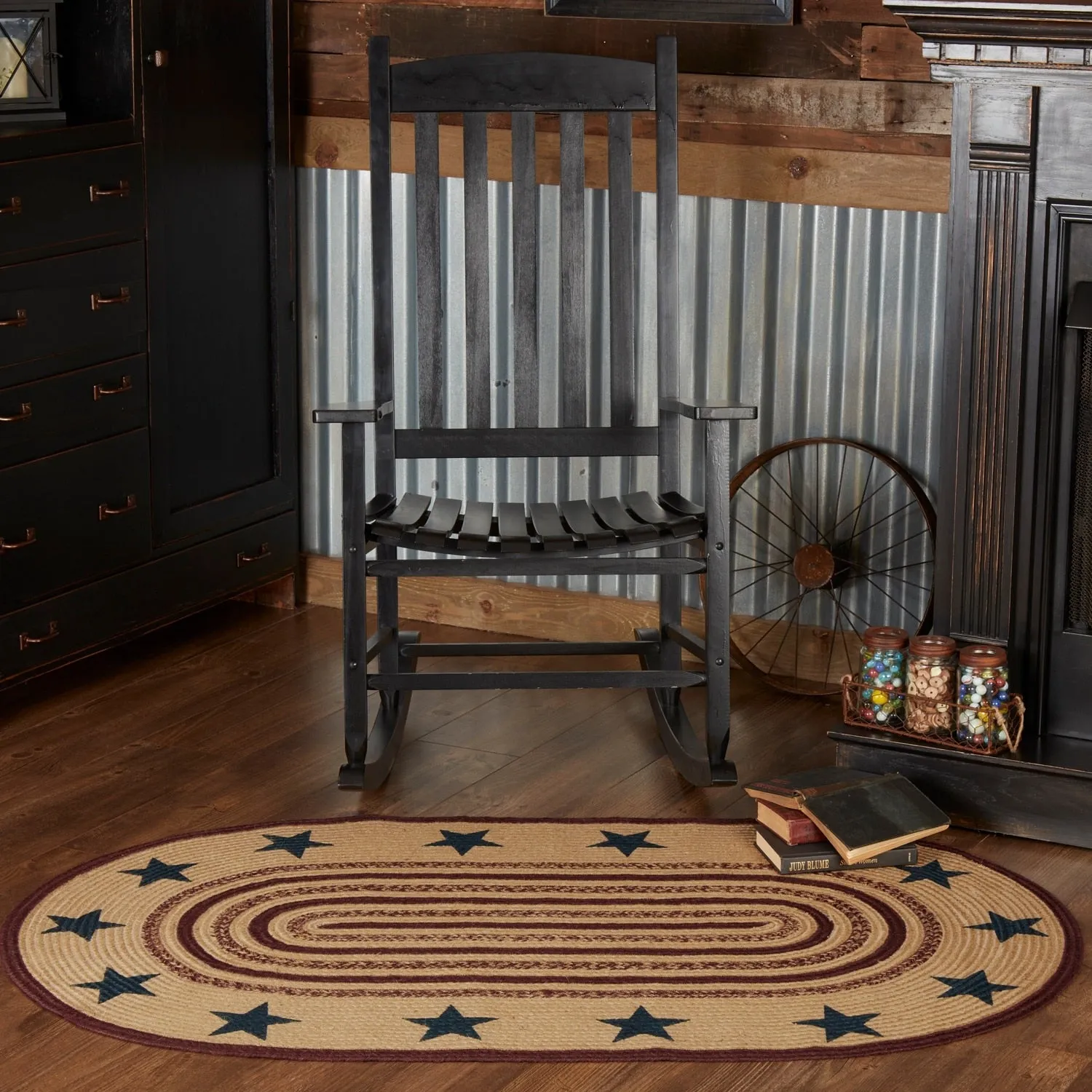 Potomac Jute Rug Oval Stencil Stars w/ Pad 36x60 - 3' x 5' Oval