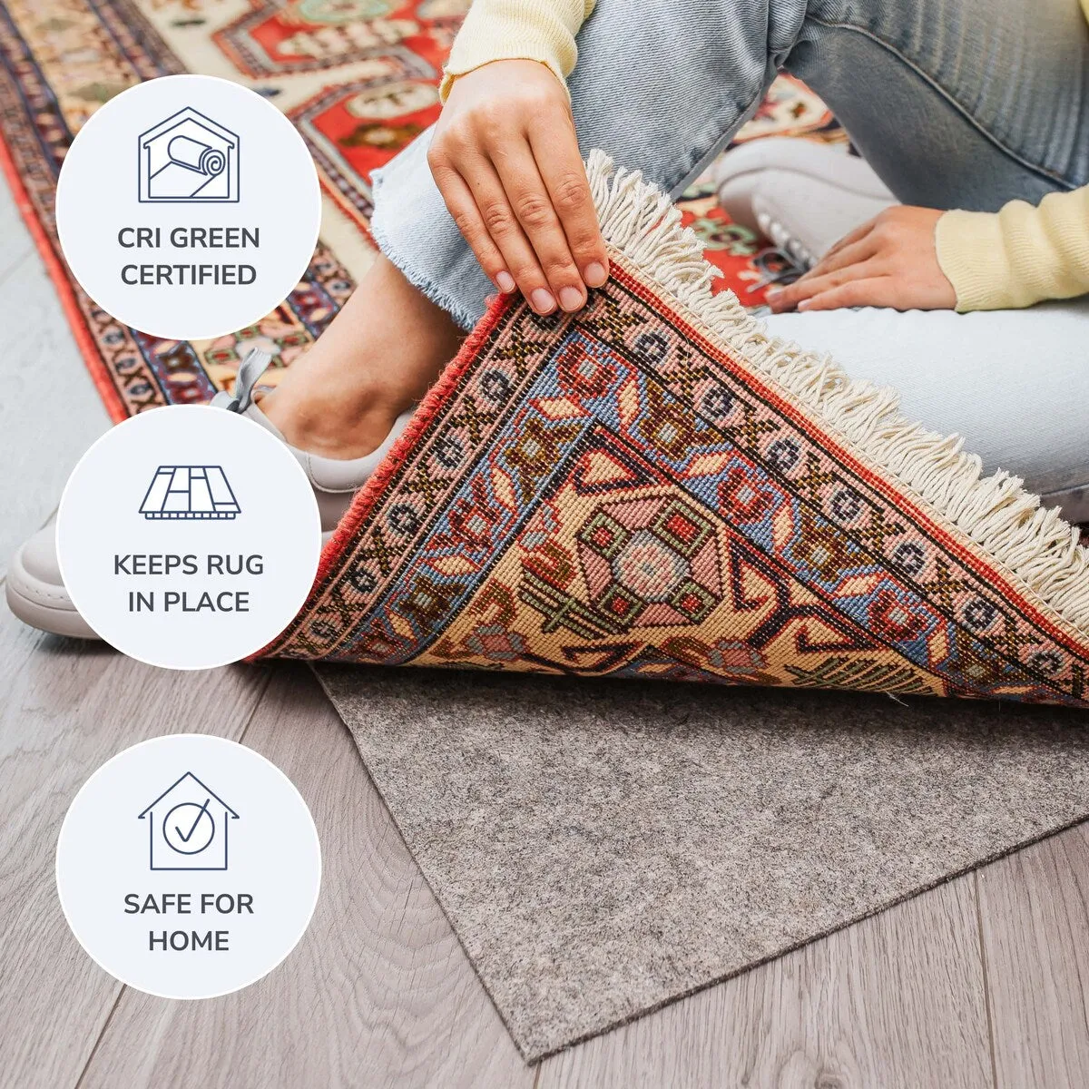 Premium Deluxe Cushioned Non-Slip Rug Pad by Slip-Stop - Grey