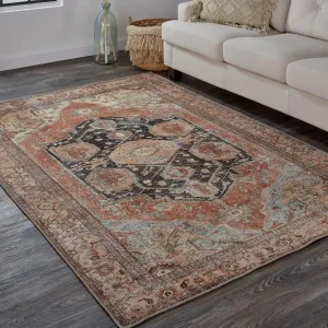 Prescott Vintage Medallion Rug. Pink Clay/Charcoal Gray. Accent Rug
