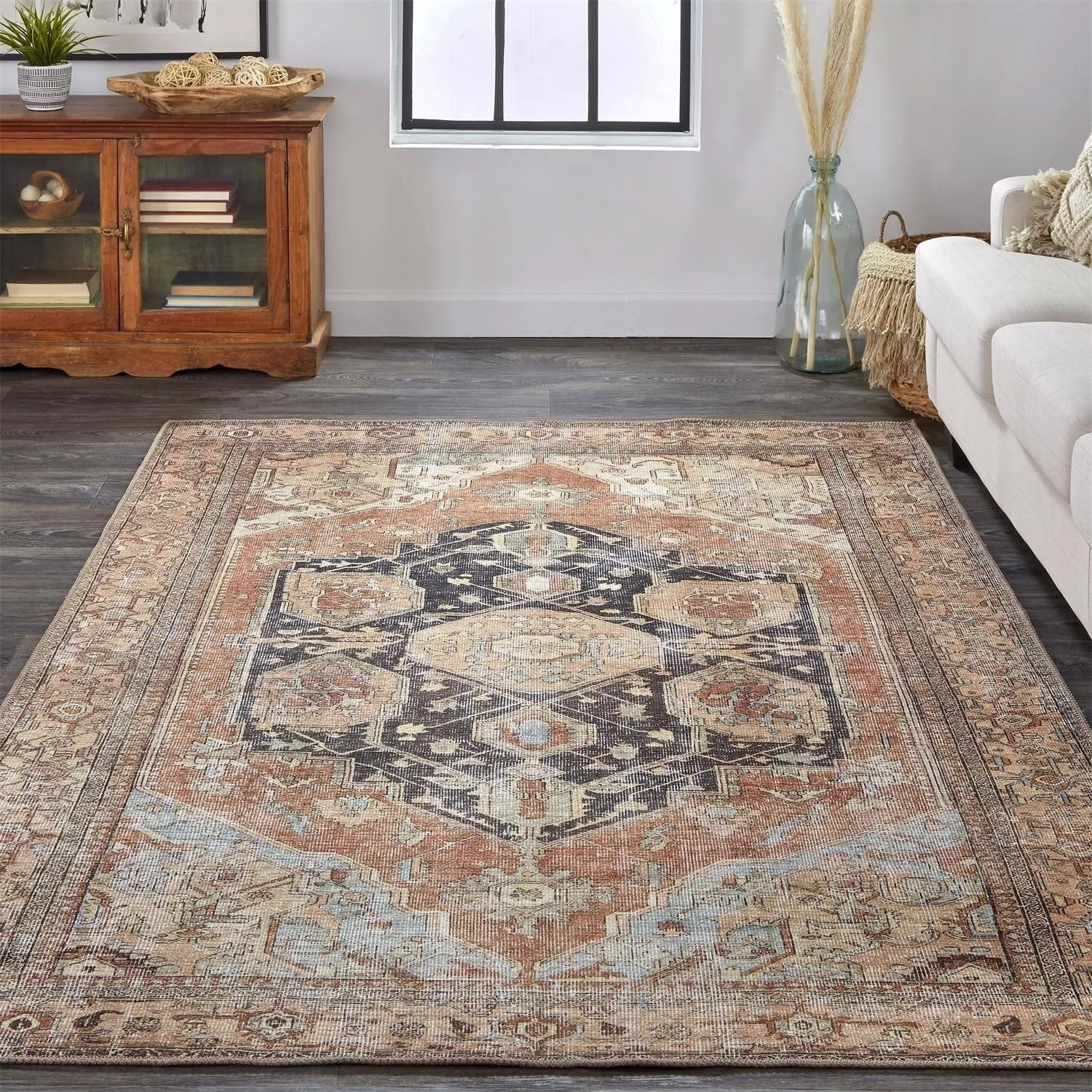 Prescott Vintage Medallion Rug. Pink Clay/Charcoal Gray. Accent Rug