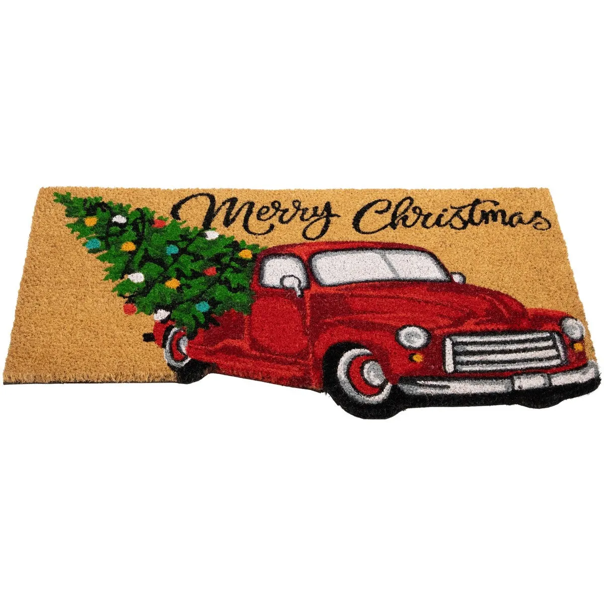 Red and Green Vintage Truck Merry Christmas Outdoor Natural Coir Doormat 18 x 30