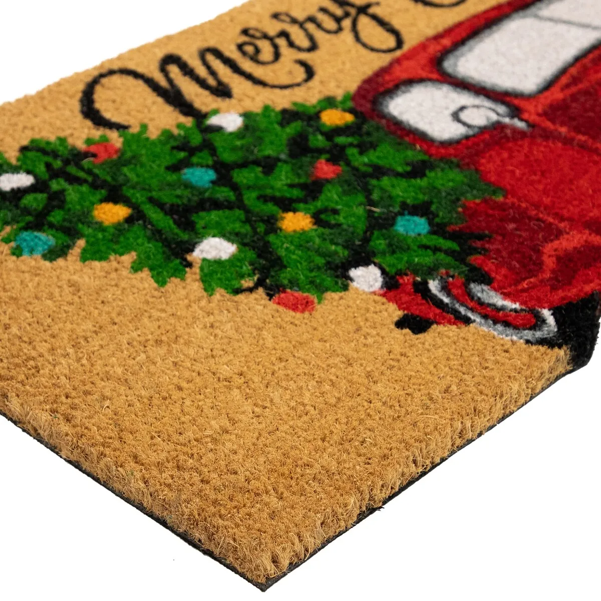 Red and Green Vintage Truck Merry Christmas Outdoor Natural Coir Doormat 18 x 30