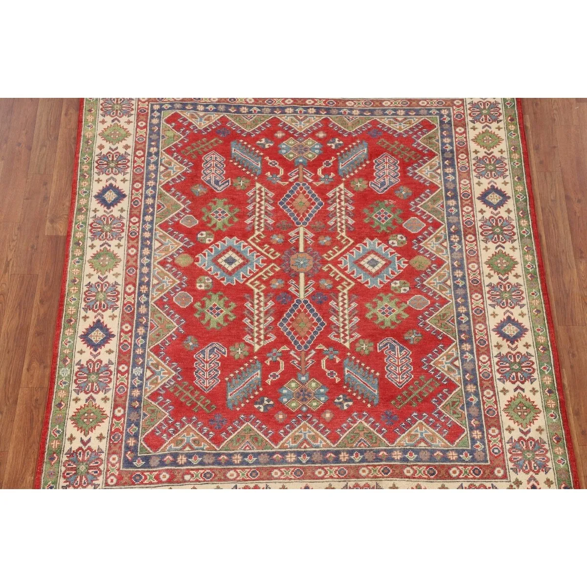 Red Kazak Oriental Area Rug Hand-Knotted Traditional Wool Carpet - 5'2 x 6'1