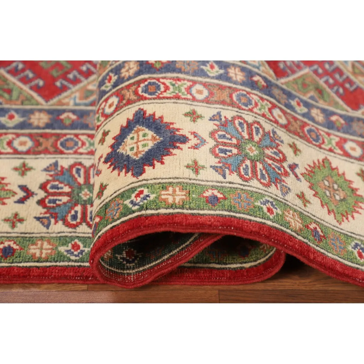 Red Kazak Oriental Area Rug Hand-Knotted Traditional Wool Carpet - 5'2 x 6'1