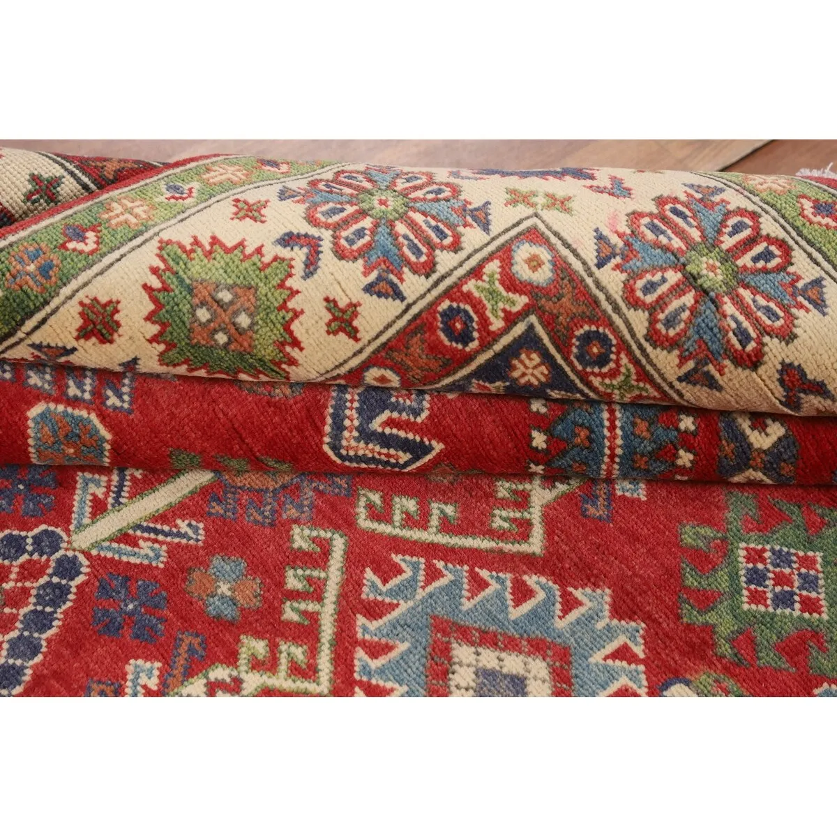 Red Kazak Oriental Area Rug Hand-Knotted Traditional Wool Carpet - 5'2 x 6'1