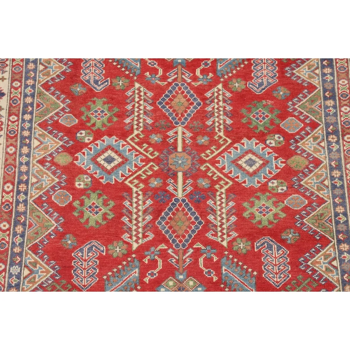 Red Kazak Oriental Area Rug Hand-Knotted Traditional Wool Carpet - 5'2 x 6'1
