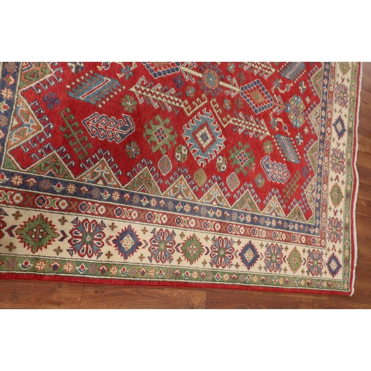 Red Kazak Oriental Area Rug Hand-Knotted Traditional Wool Carpet - 5'2 x 6'1