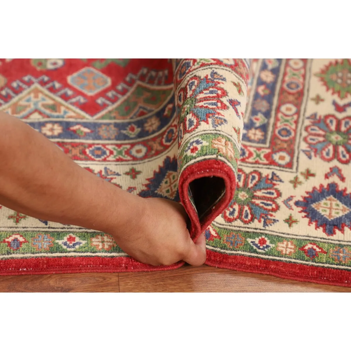 Red Kazak Oriental Area Rug Hand-Knotted Traditional Wool Carpet - 5'2 x 6'1
