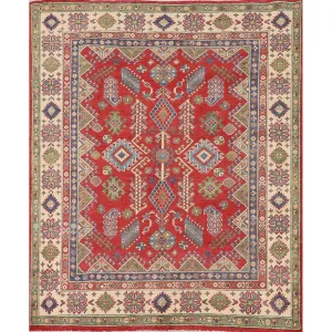 Red Kazak Oriental Area Rug Hand-Knotted Traditional Wool Carpet - 5'2 x 6'1