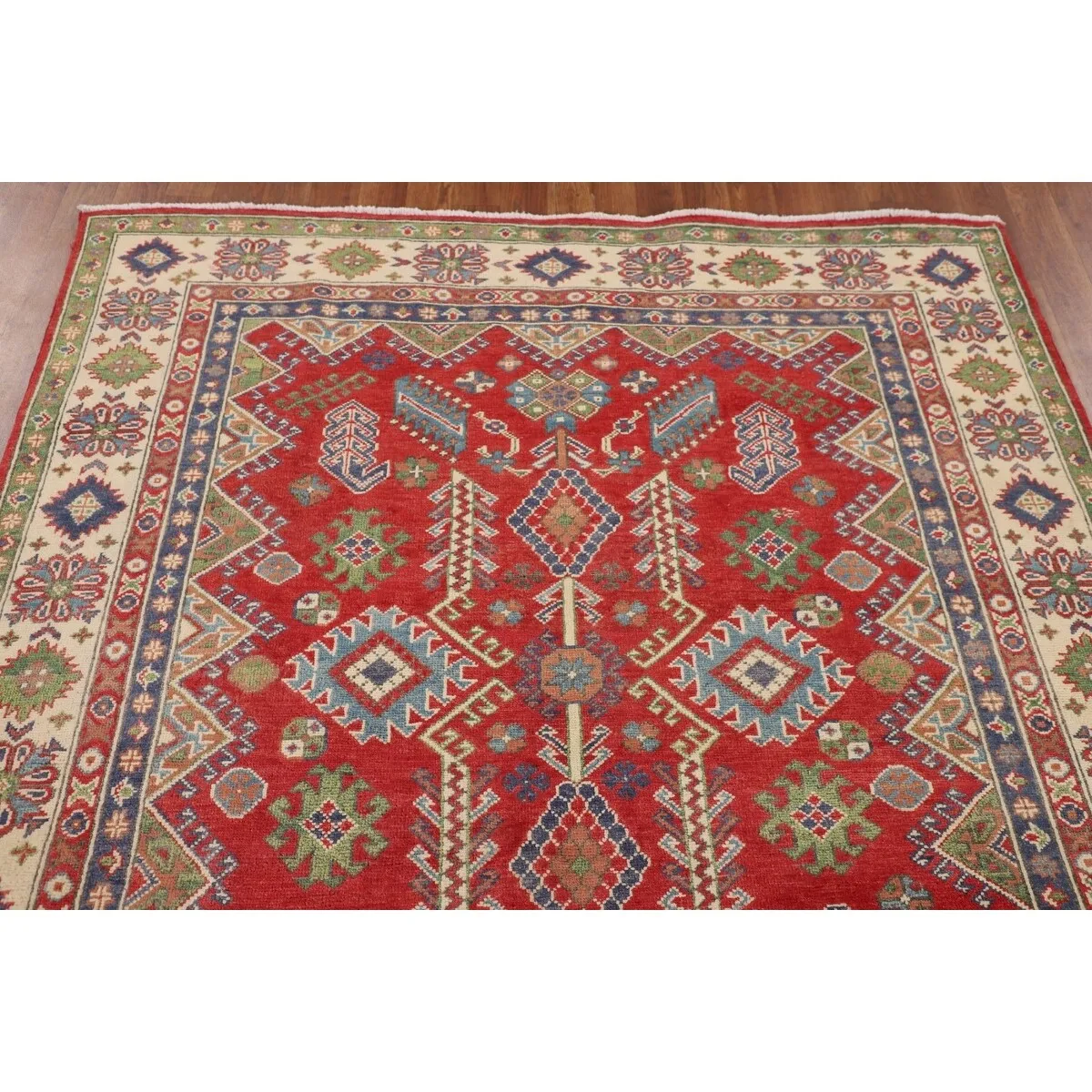 Red Kazak Oriental Area Rug Hand-Knotted Traditional Wool Carpet - 5'2 x 6'1