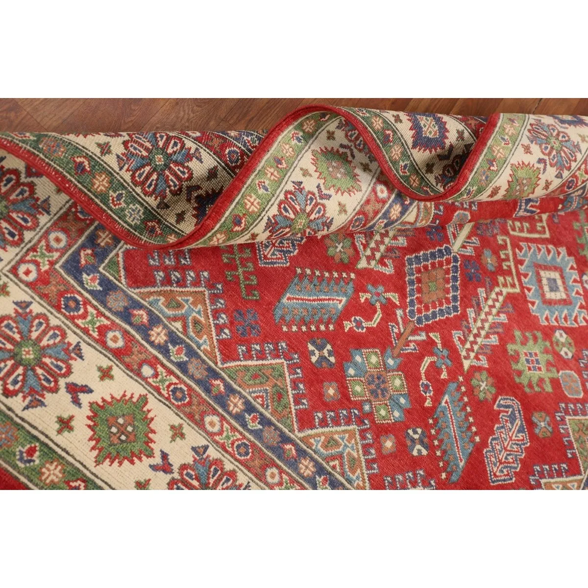 Red Kazak Oriental Area Rug Hand-Knotted Traditional Wool Carpet - 5'2 x 6'1