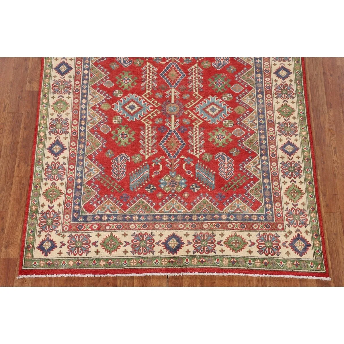 Red Kazak Oriental Area Rug Hand-Knotted Traditional Wool Carpet - 5'2 x 6'1