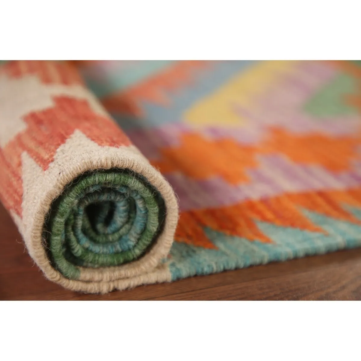 Reversible Kilim Oriental Area Rug Geometric Hand-Woven Wool Carpet - 3'3x 5'2