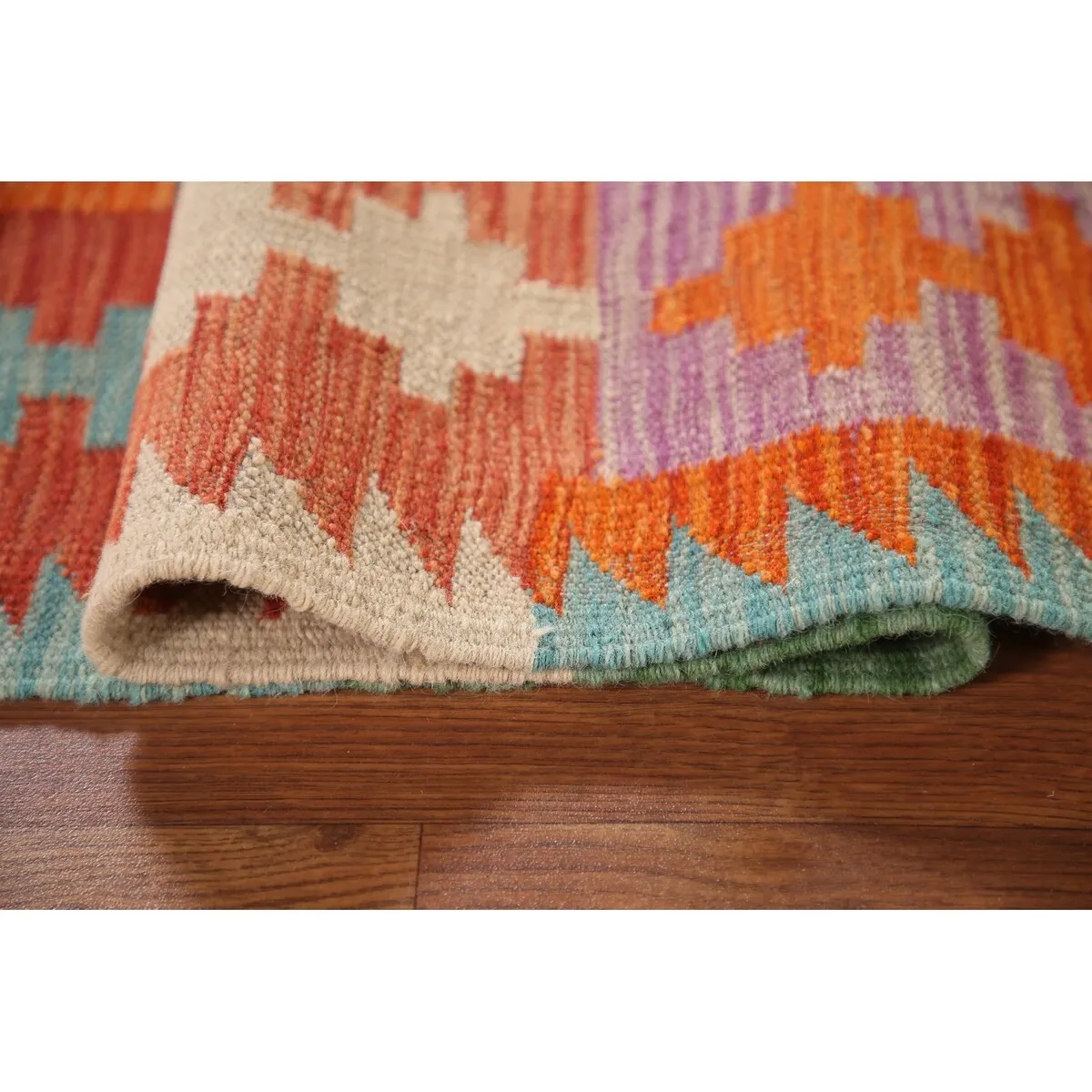 Reversible Kilim Oriental Area Rug Geometric Hand-Woven Wool Carpet - 3'3x 5'2