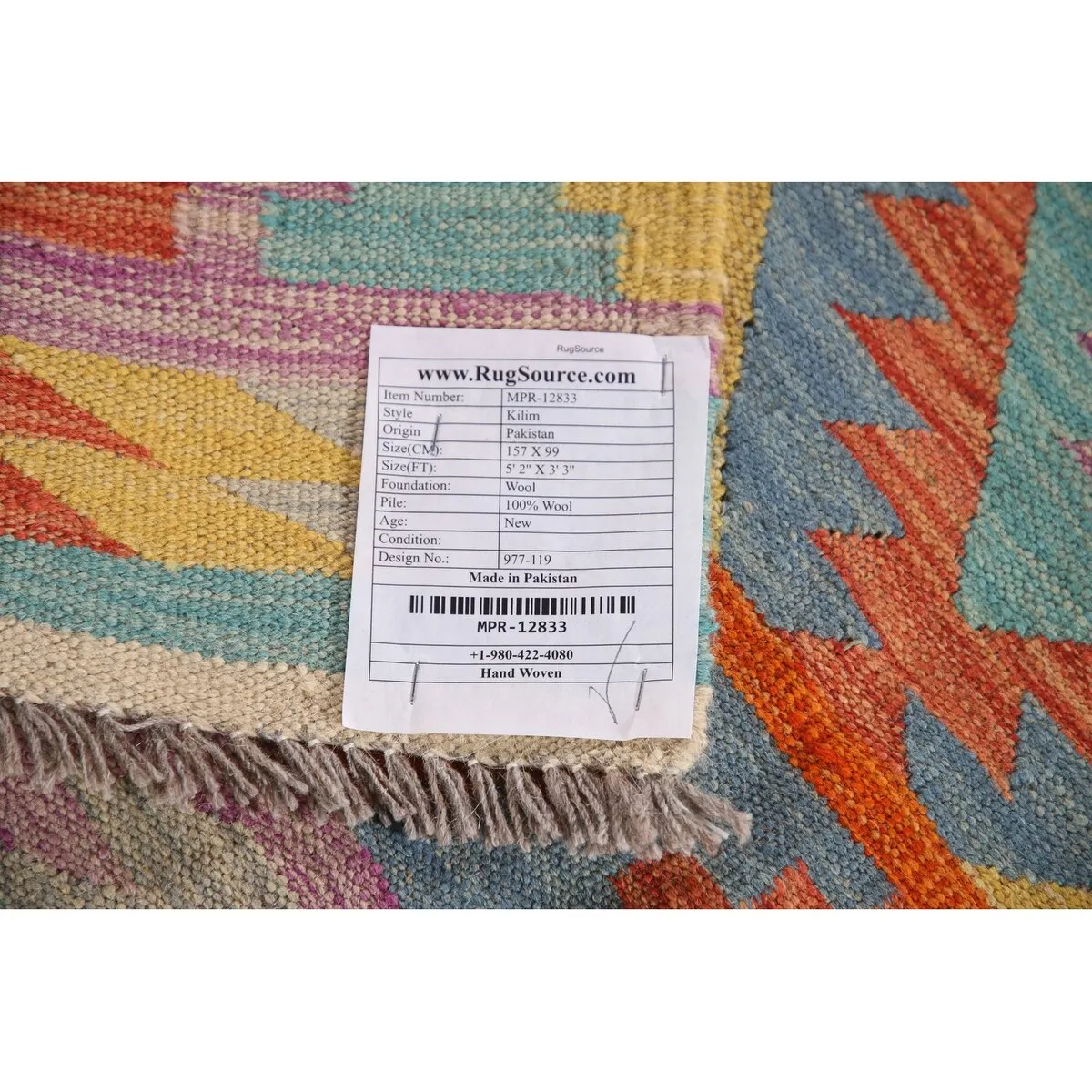 Reversible Kilim Oriental Area Rug Geometric Hand-Woven Wool Carpet - 3'3x 5'2