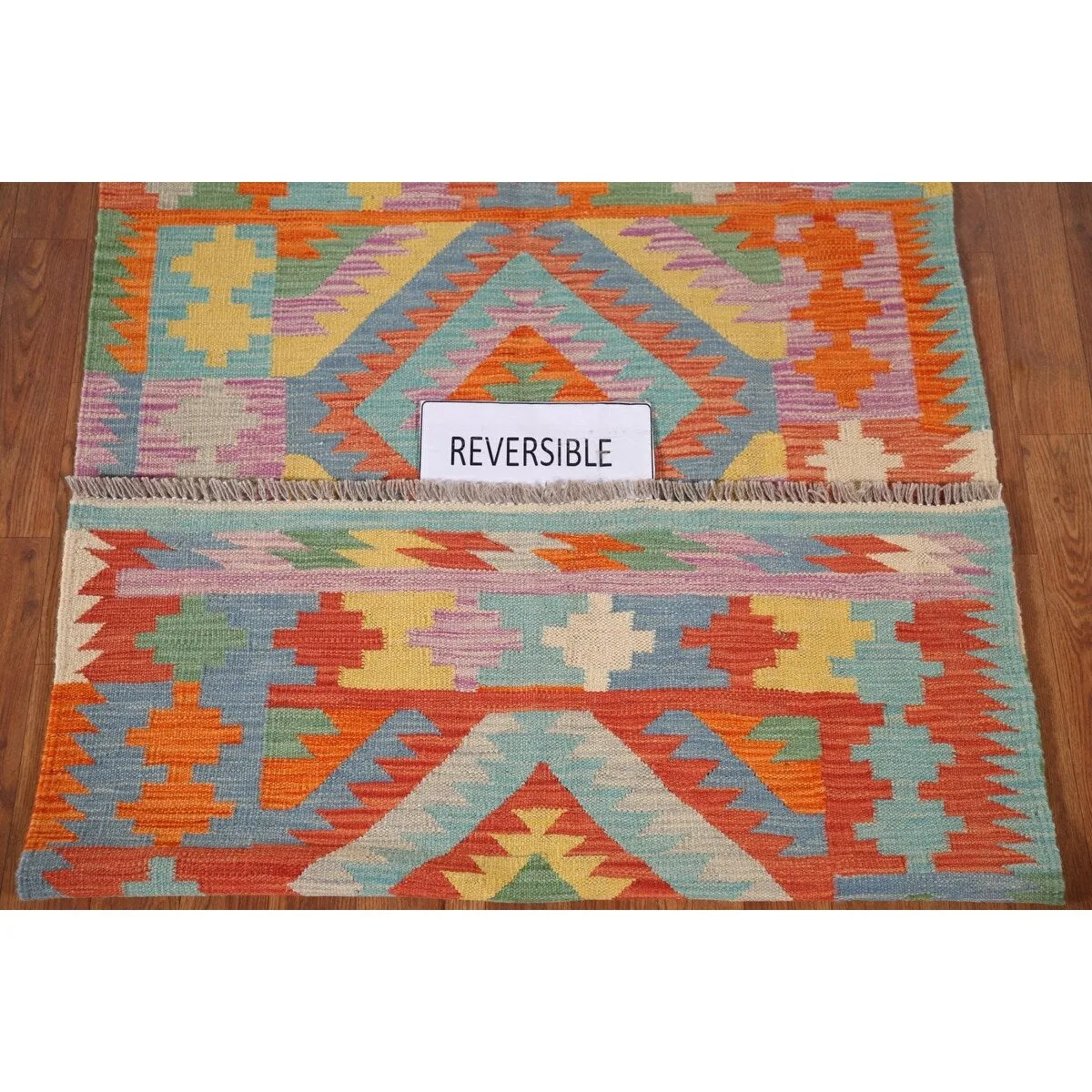 Reversible Kilim Oriental Area Rug Geometric Hand-Woven Wool Carpet - 3'3x 5'2