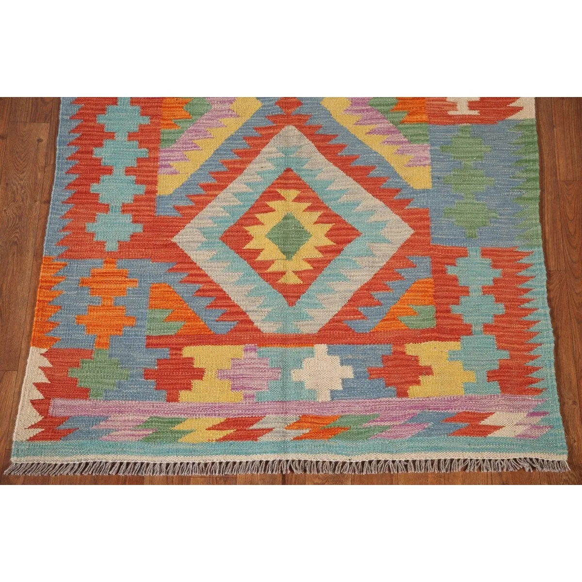 Reversible Kilim Oriental Area Rug Geometric Hand-Woven Wool Carpet - 3'3x 5'2