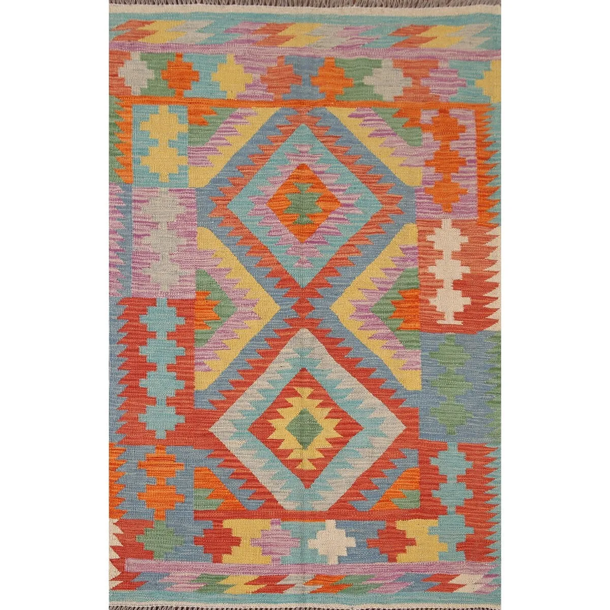 Reversible Kilim Oriental Area Rug Geometric Hand-Woven Wool Carpet - 3'3x 5'2