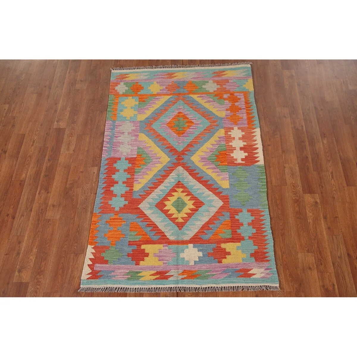 Reversible Kilim Oriental Area Rug Geometric Hand-Woven Wool Carpet - 3'3x 5'2