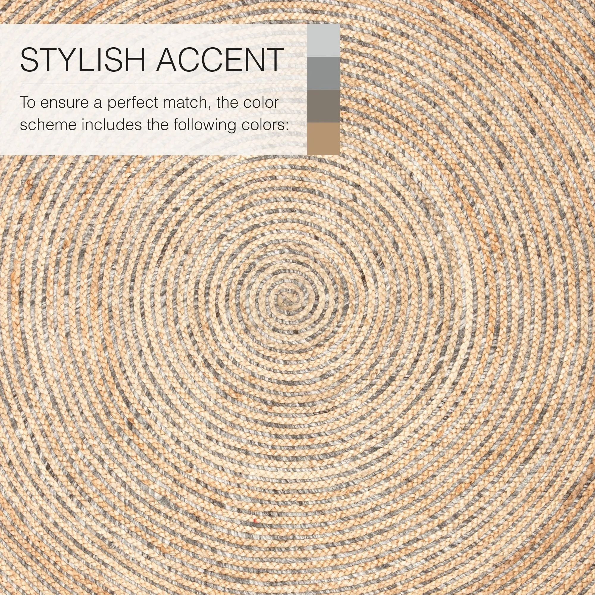 Rosen Natural Solid Beige/ Gray Round Area Rug