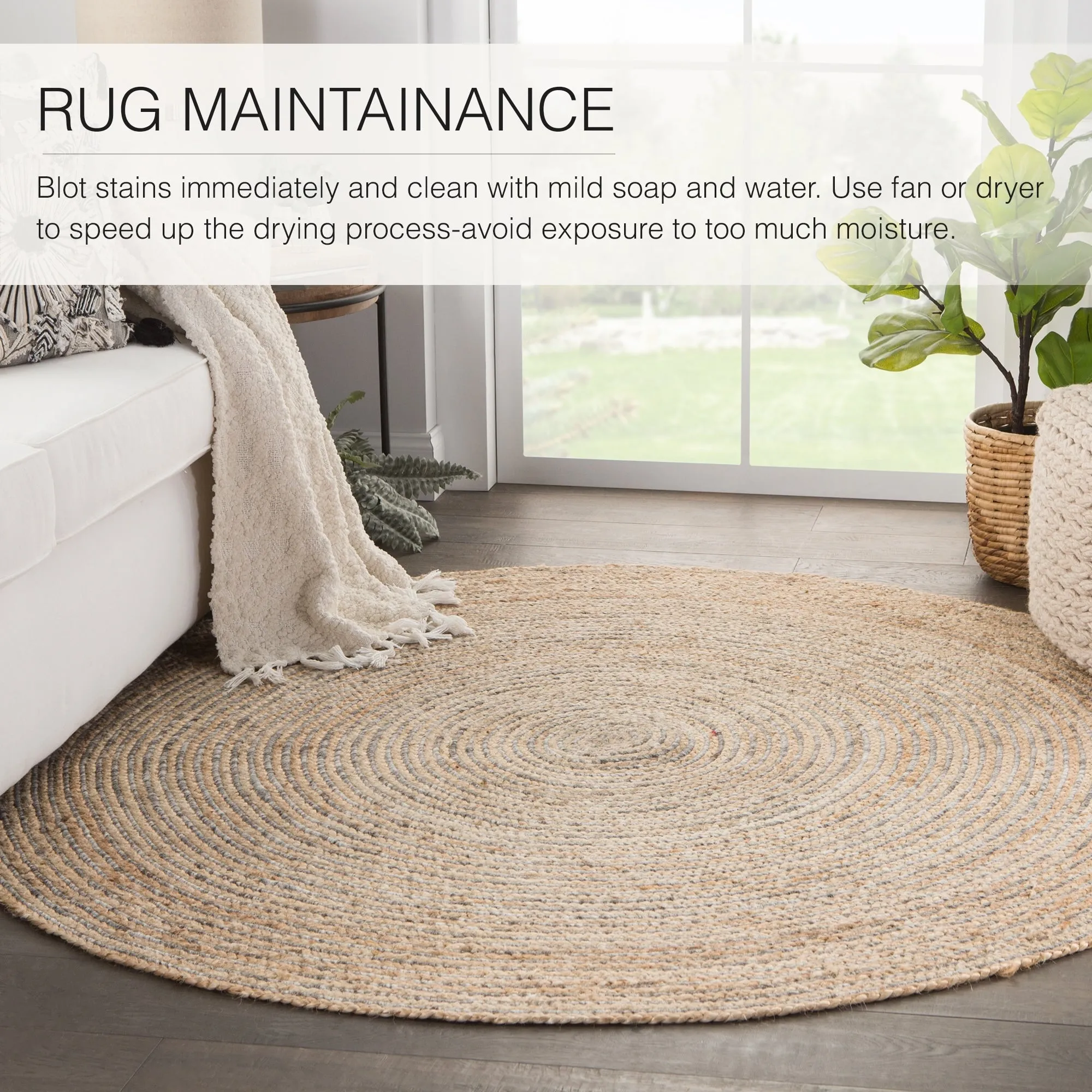 Rosen Natural Solid Beige/ Gray Round Area Rug