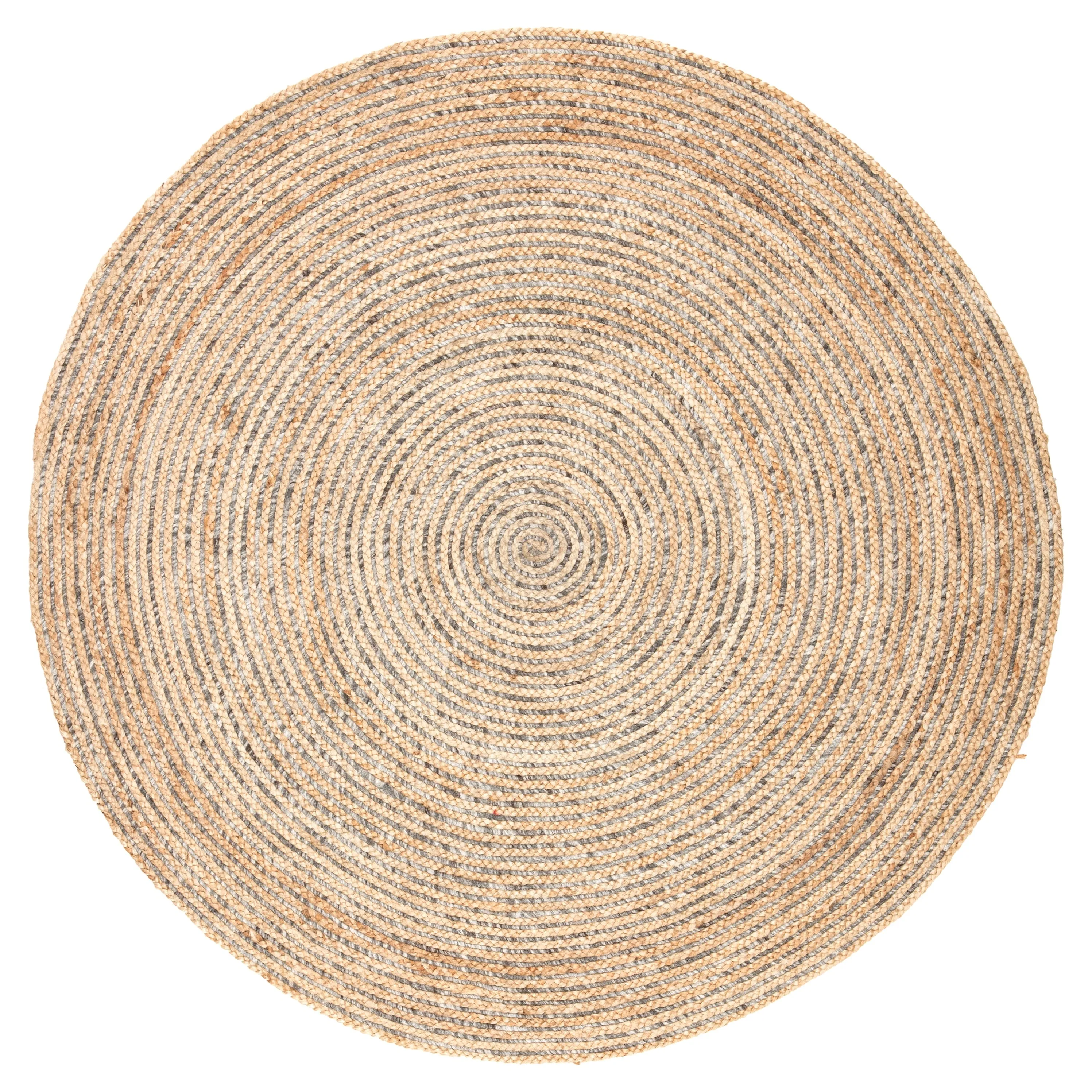 Rosen Natural Solid Beige/ Gray Round Area Rug