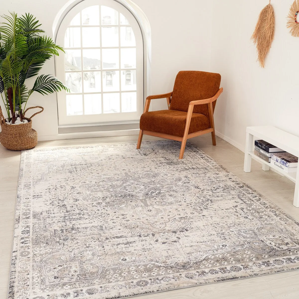 Rug Branch Atlas Distressed Classic Indoor Area Rug. Grey Beige