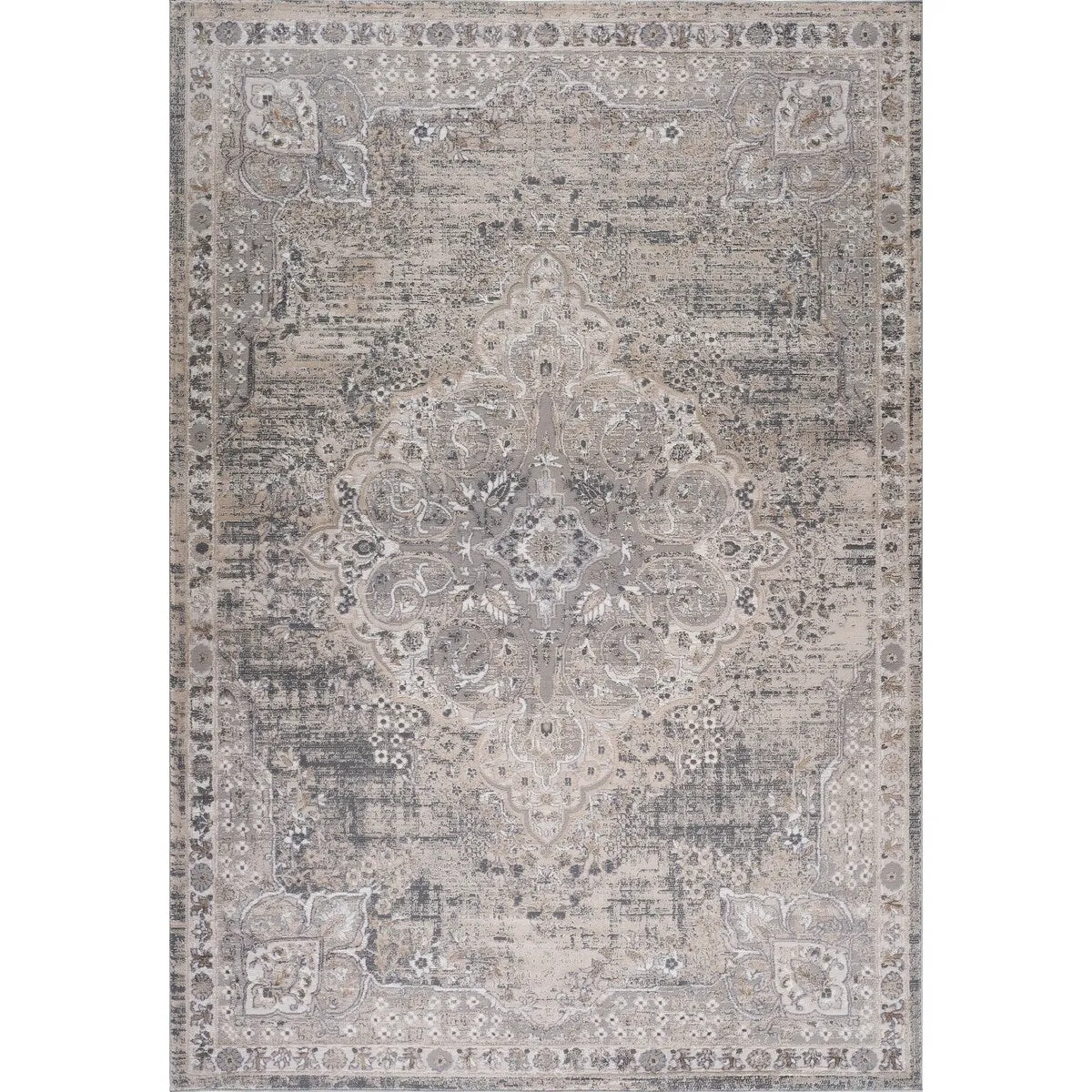 Rug Branch Atlas Distressed Classic Indoor Area Rug. Grey Beige