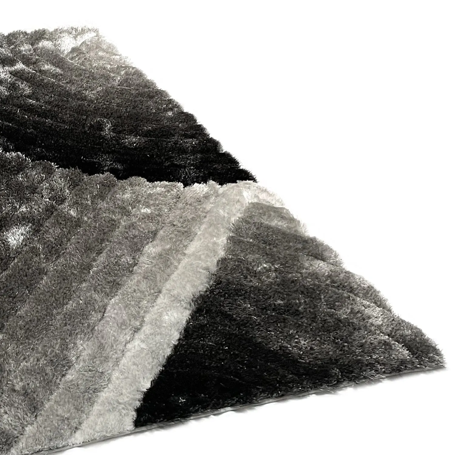 RugBerry Black White Area Rug Modern Signature 3D Soft Shag Carpet