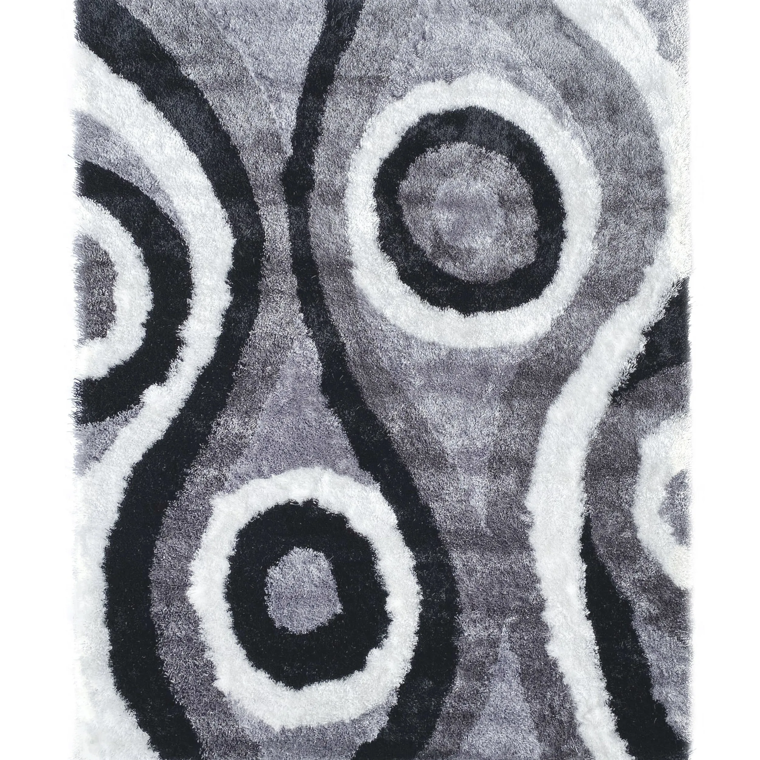 RugBerry Black White Area Rug Modern Signature 3D Soft Shag Carpet