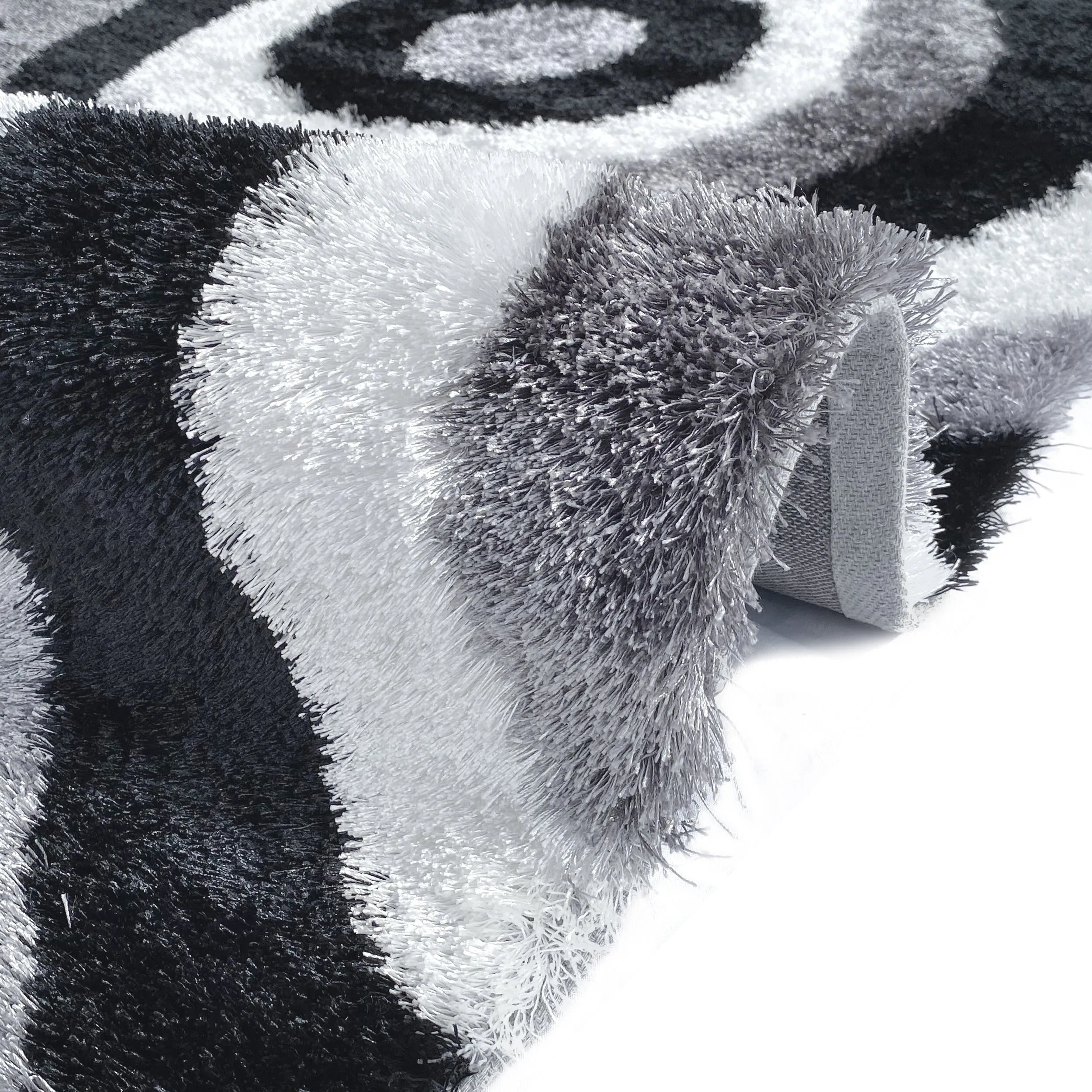 RugBerry Black White Area Rug Modern Signature 3D Soft Shag Carpet