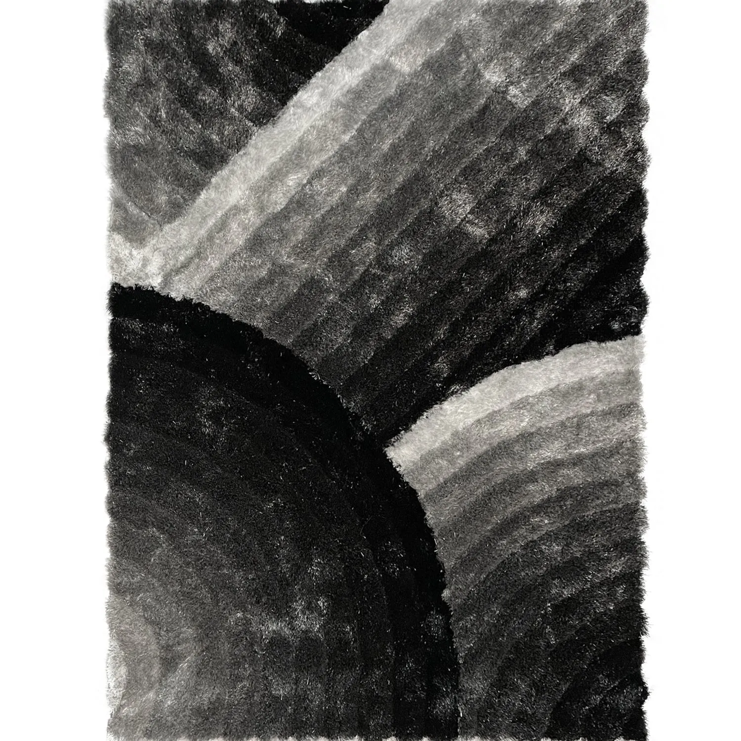 RugBerry Black White Area Rug Modern Signature 3D Soft Shag Carpet