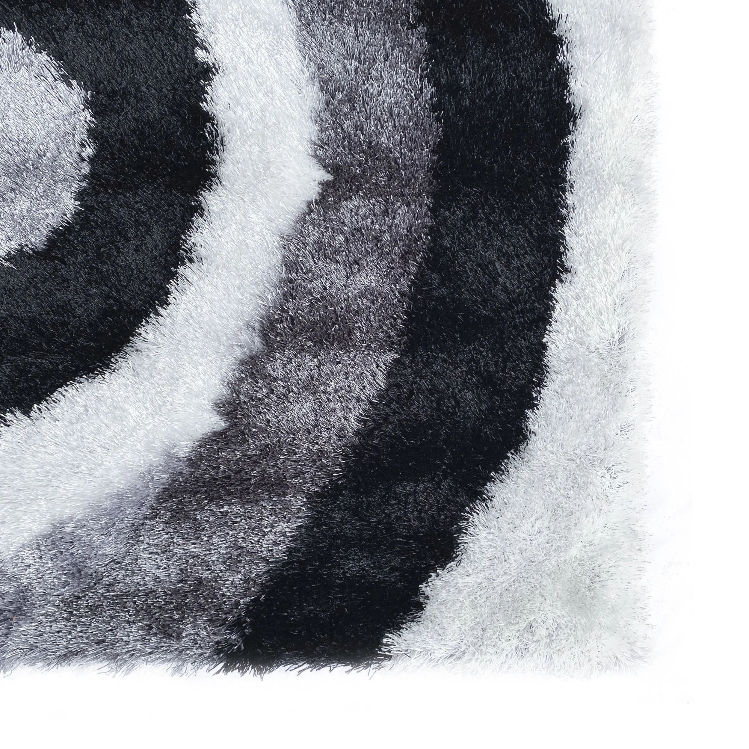RugBerry Black White Area Rug Modern Signature 3D Soft Shag Carpet