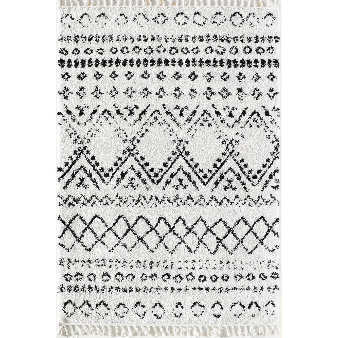 Rugs America Moroccan Shag 1.5-inch Thick White/Black Area Rug
