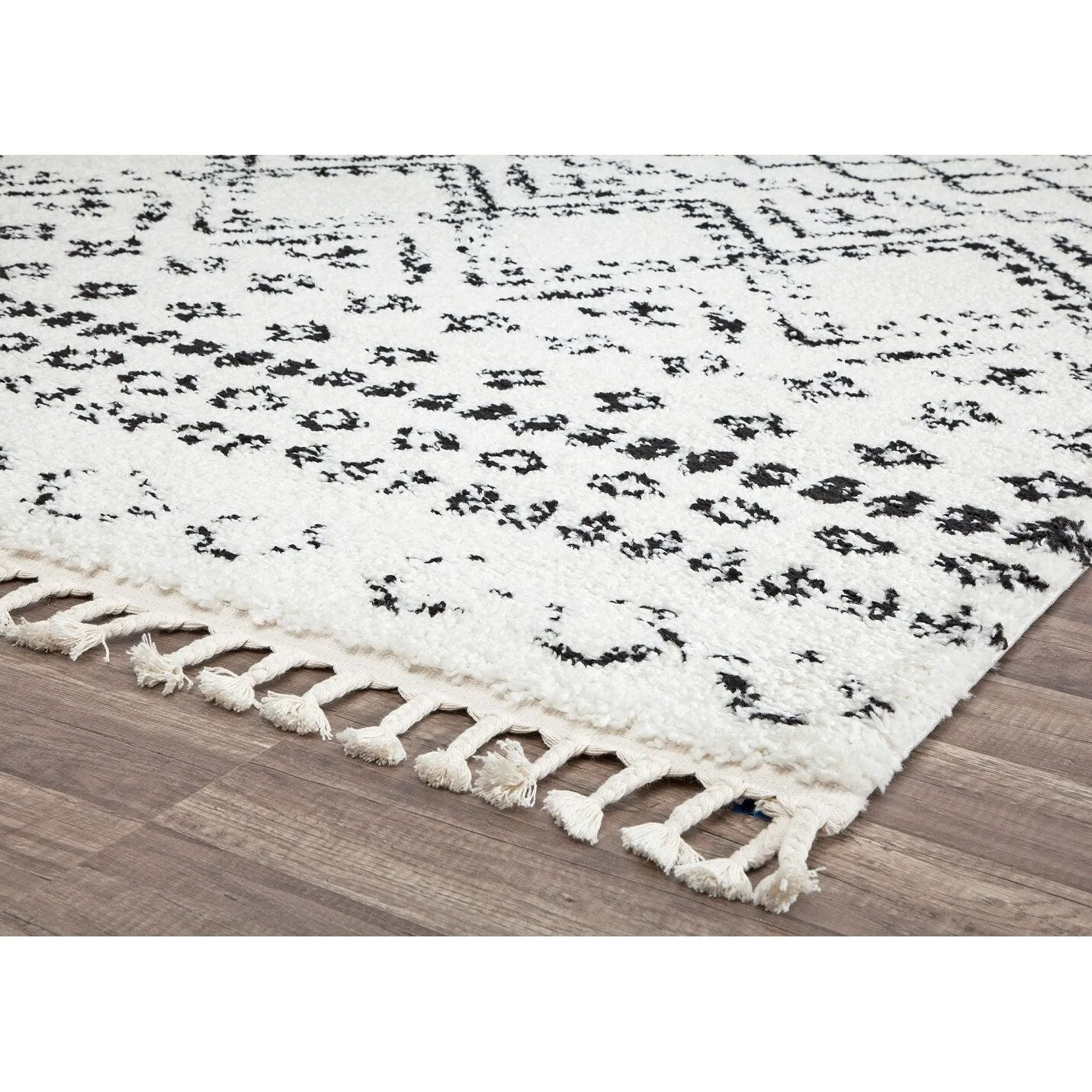 Rugs America Moroccan Shag 1.5-inch Thick White/Black Area Rug