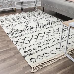 Rugs America Moroccan Shag 1.5-inch Thick White/Black Area Rug