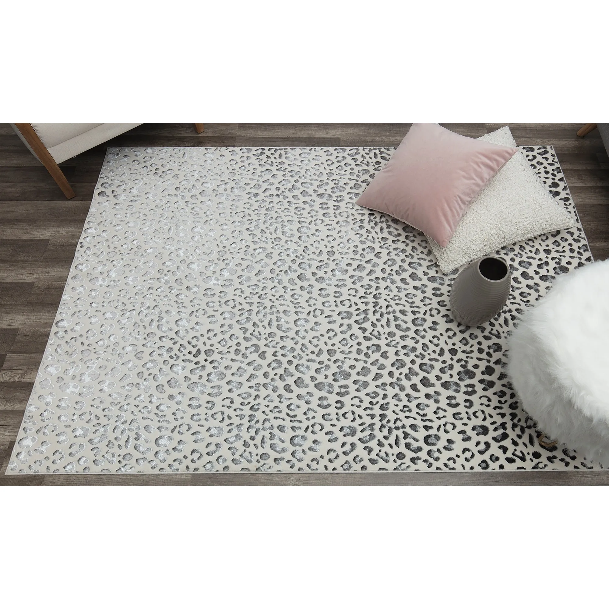 Rugs America Natura Snow Leopard Silver Shine Area Rug
