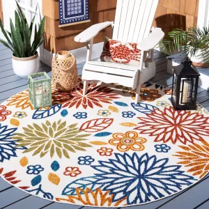 SAFAVIEH Cabana Lyla Indoor/ Outdoor Waterproof Patio Floral Rug - Creme/Red - 6'7 Round