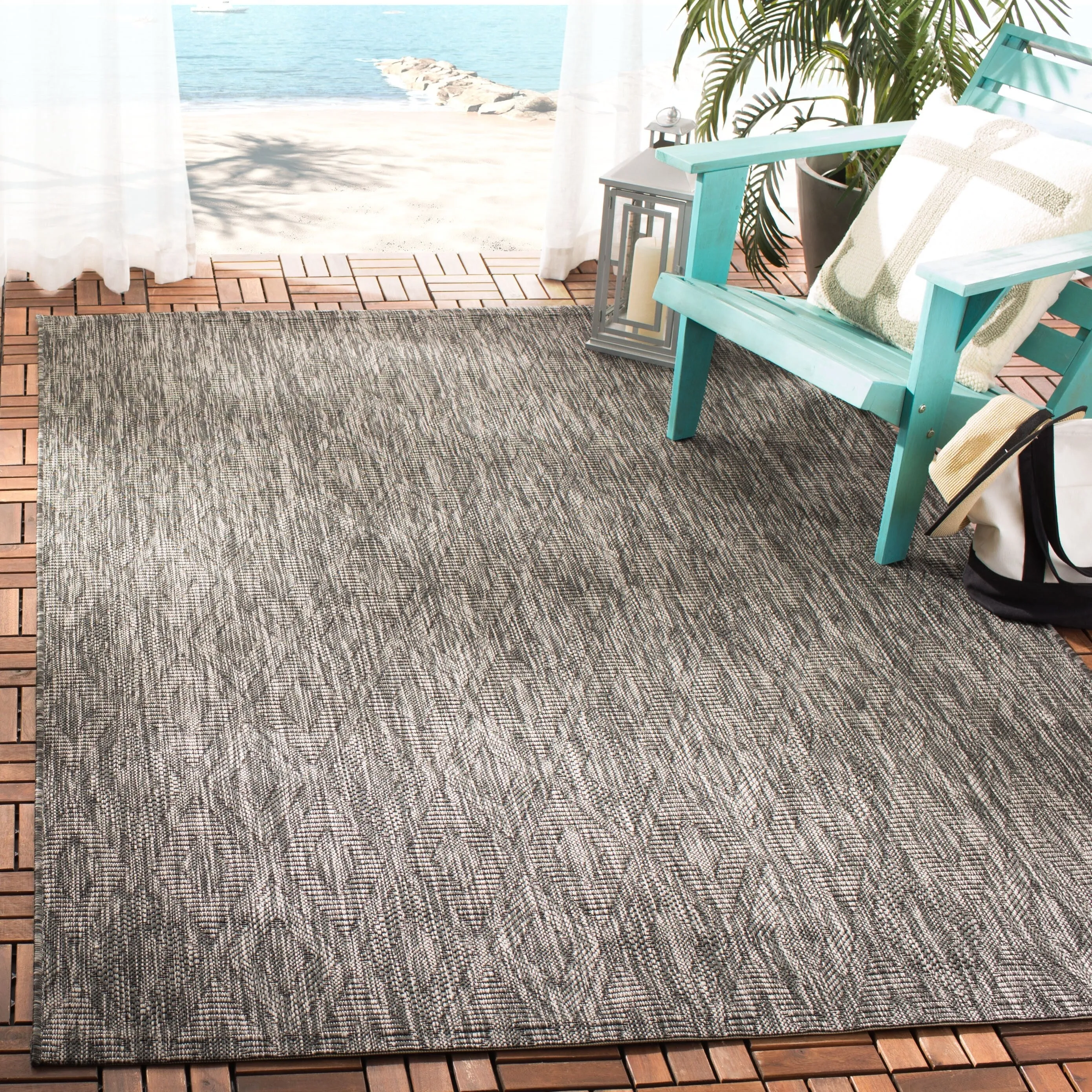 SAFAVIEH Courtyard Marolyn Indoor/Outdoor Waterproof Patio Rug - Black/Black - 4' x 5'7