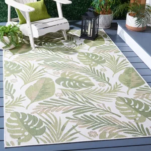 SAFAVIEH Courtyard Resel Indoor/ Outdoor Rug - Ivory/Green - 5'3 x 7'7