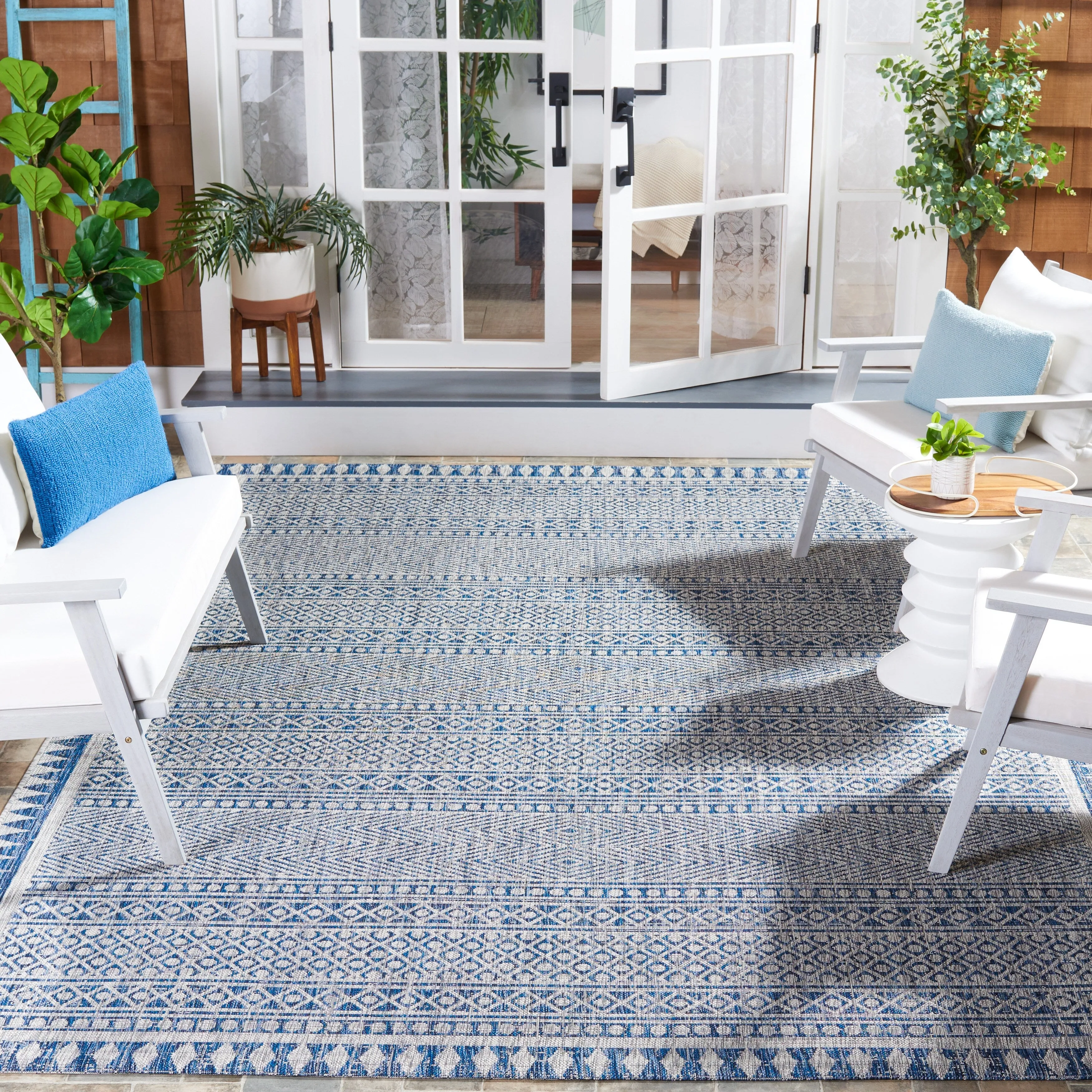 SAFAVIEH Courtyard Zikrija Transitional Rug - Navy/Grey - 8' x 11'