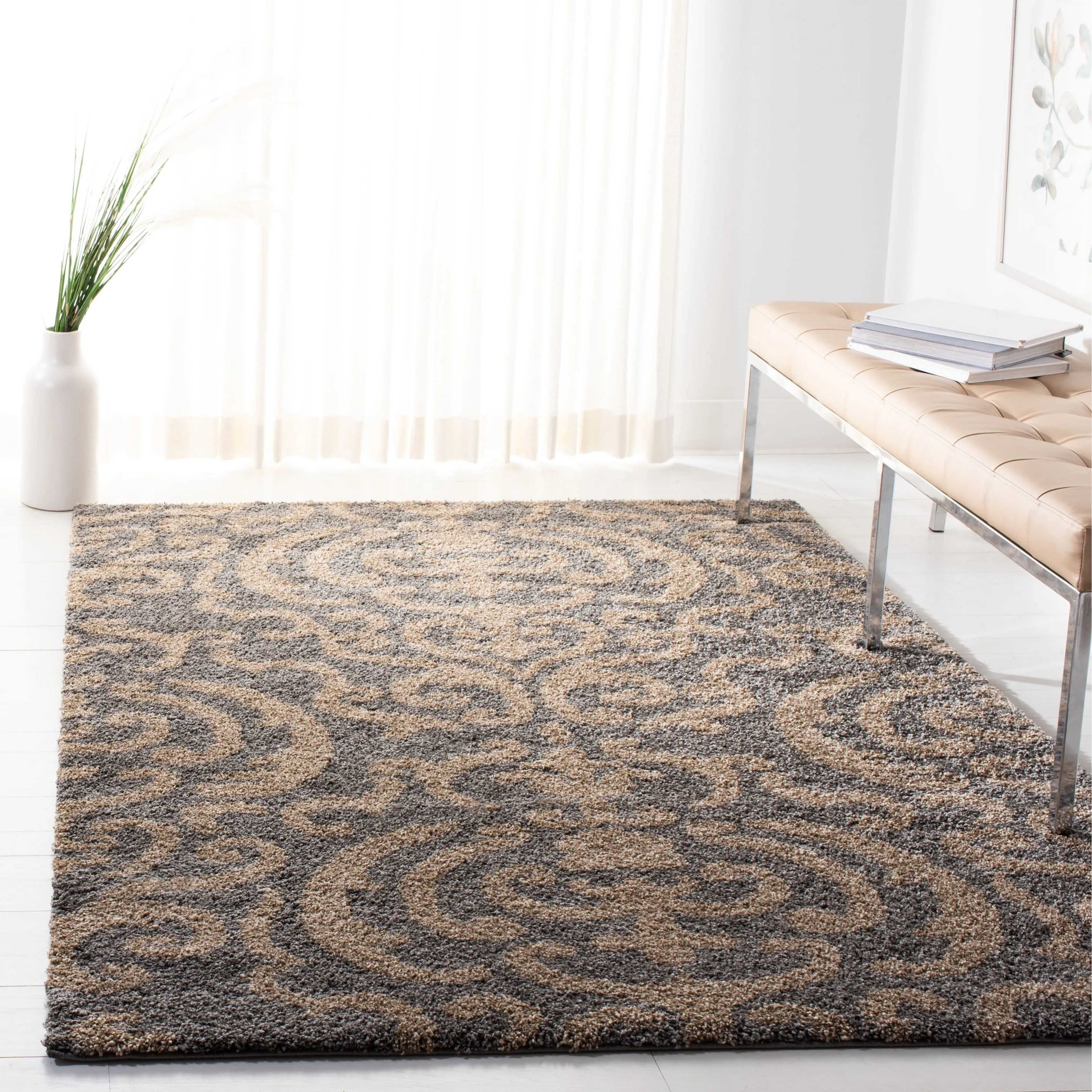 SAFAVIEH Florida Shag Frachia Ornate Damask 1.2-inch Thick Rug