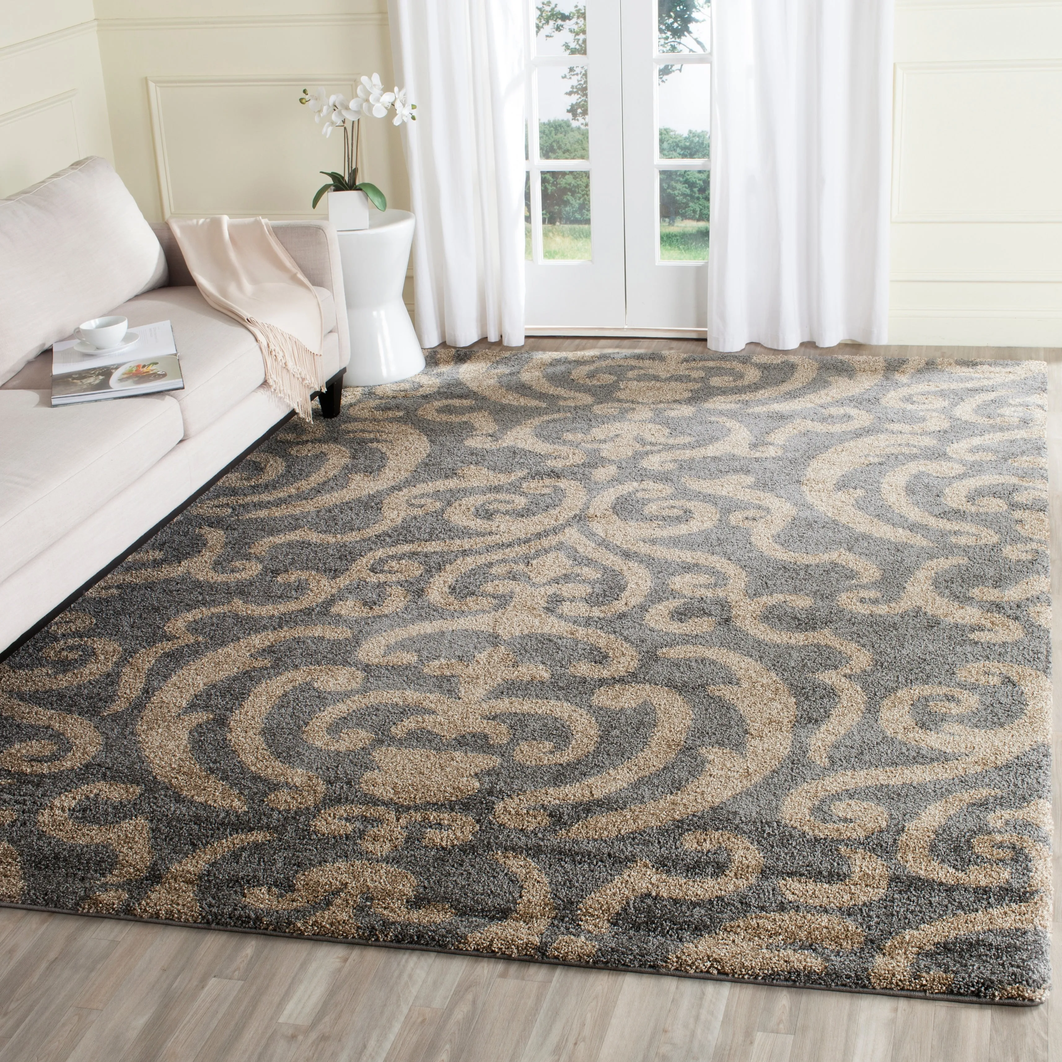 SAFAVIEH Florida Shag Frachia Ornate Damask 1.2-inch Thick Rug