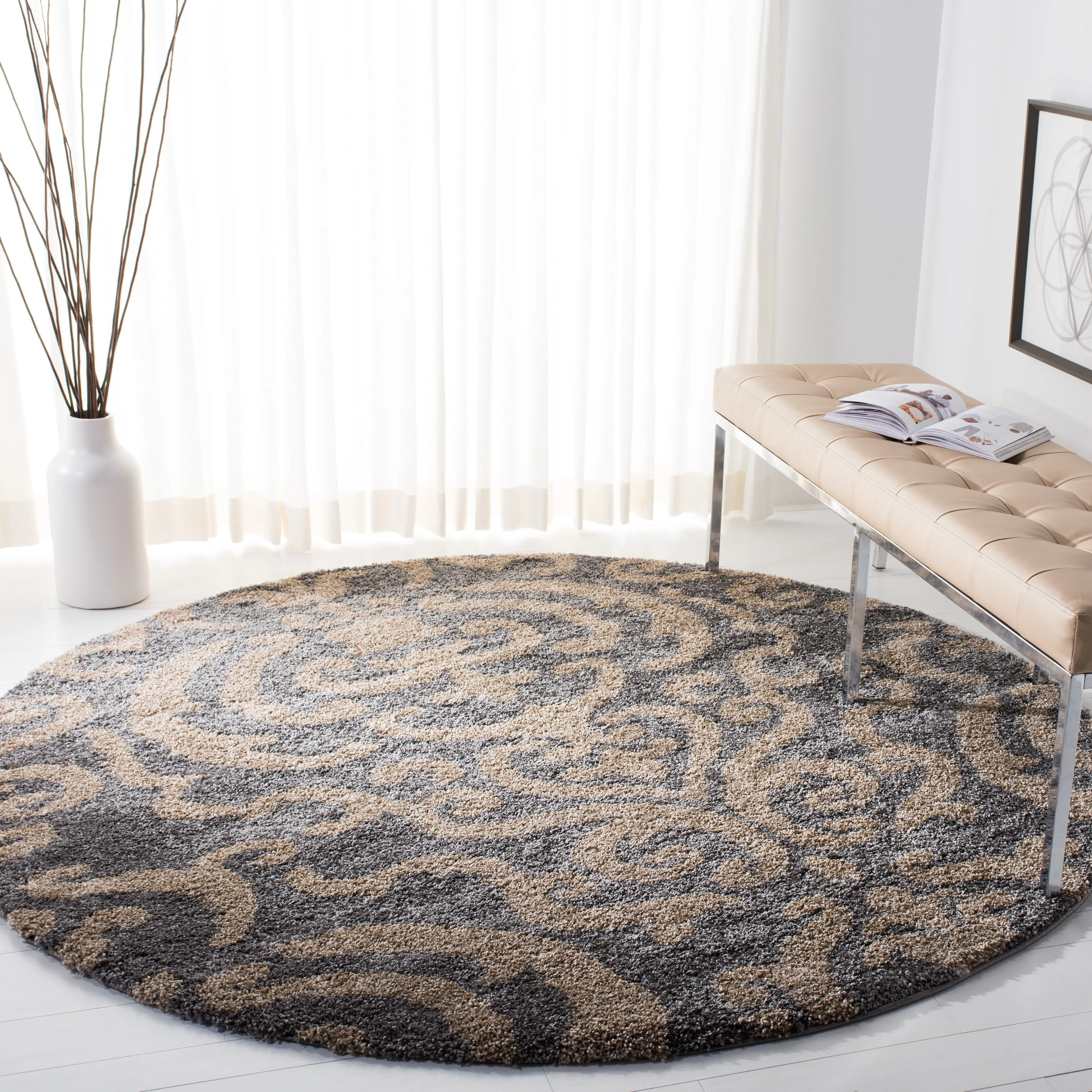SAFAVIEH Florida Shag Frachia Ornate Damask 1.2-inch Thick Rug
