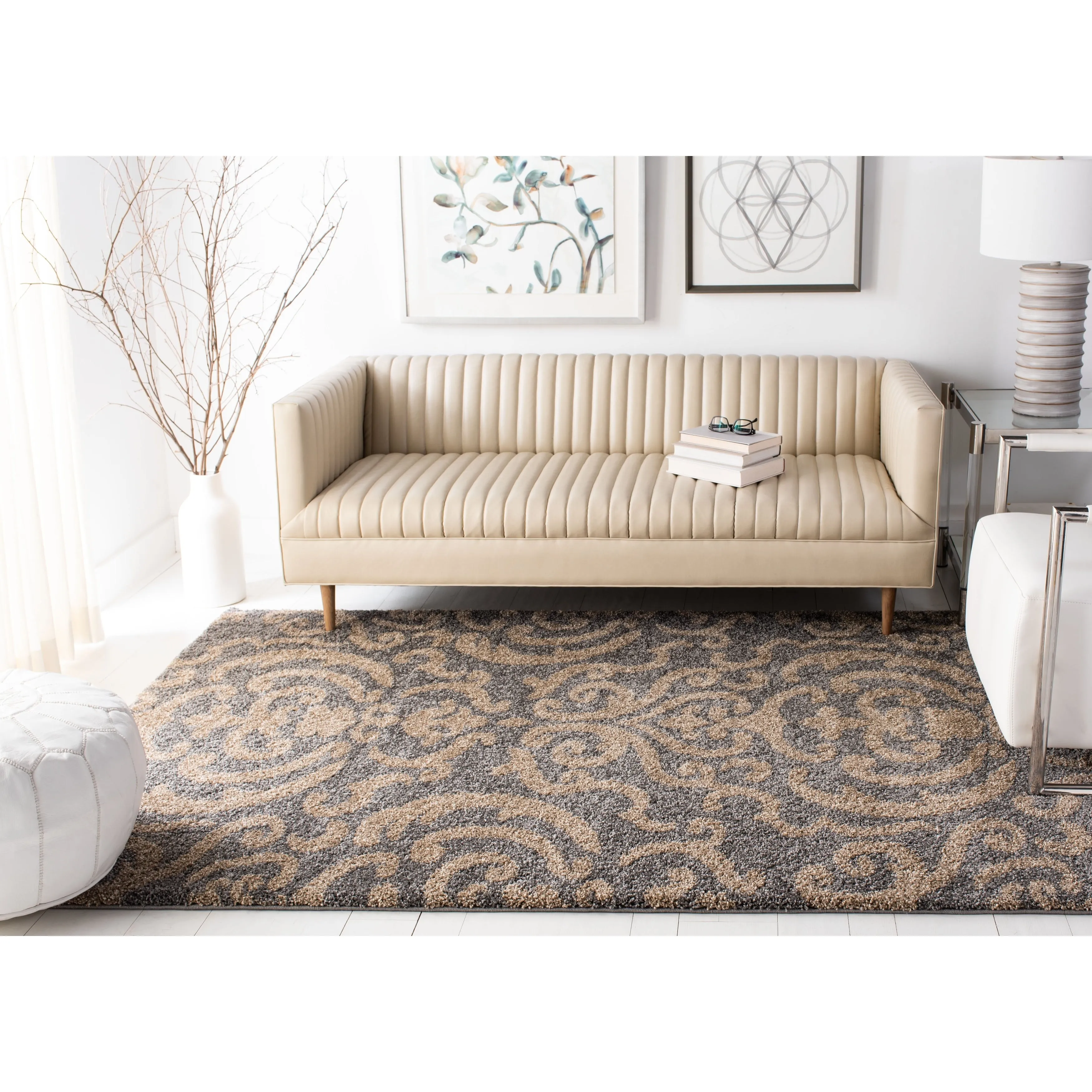 SAFAVIEH Florida Shag Frachia Ornate Damask 1.2-inch Thick Rug